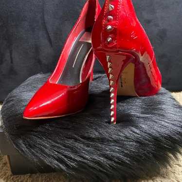 VINTAGE DOLCE VITA PATENT RED SPIKED PUMPS - image 1