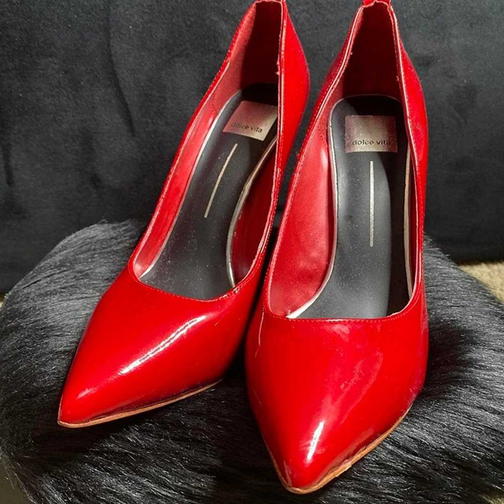 VINTAGE DOLCE VITA PATENT RED SPIKED PUMPS - image 2