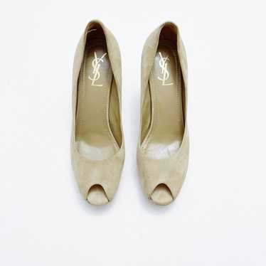 YSL Suede Leather Open Peep Toe Heels SZ40 - image 1