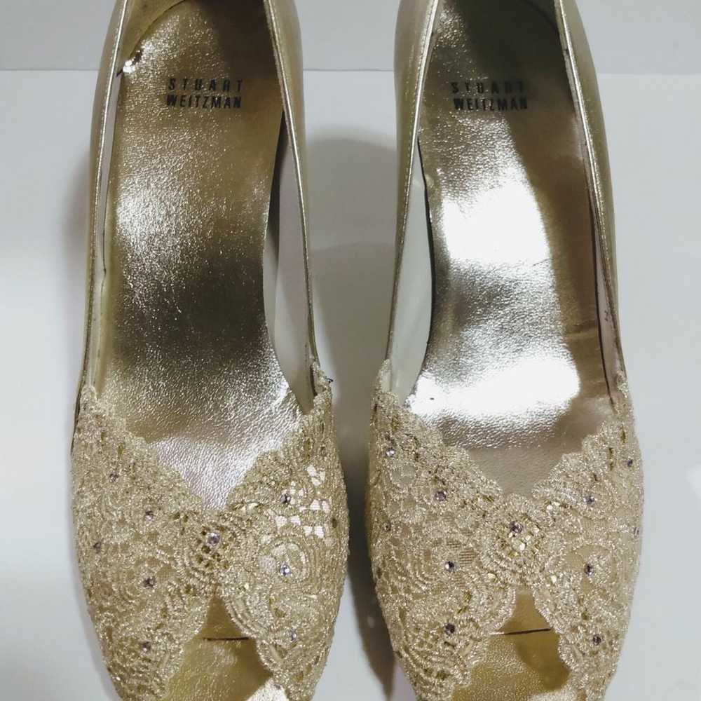 Stuart Weitzman 9 M Gold Sequin Peep Ope - image 10