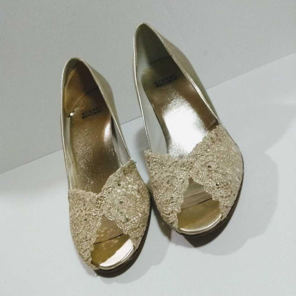 Stuart Weitzman 9 M Gold Sequin Peep Ope - image 11