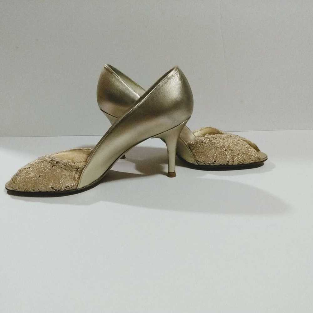 Stuart Weitzman 9 M Gold Sequin Peep Ope - image 7