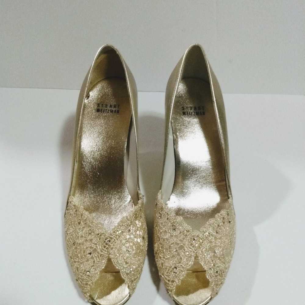 Stuart Weitzman 9 M Gold Sequin Peep Ope - image 8