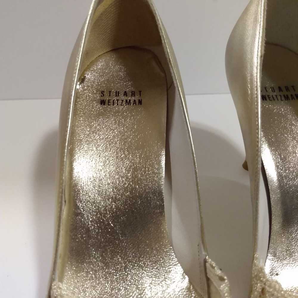 Stuart Weitzman 9 M Gold Sequin Peep Ope - image 9