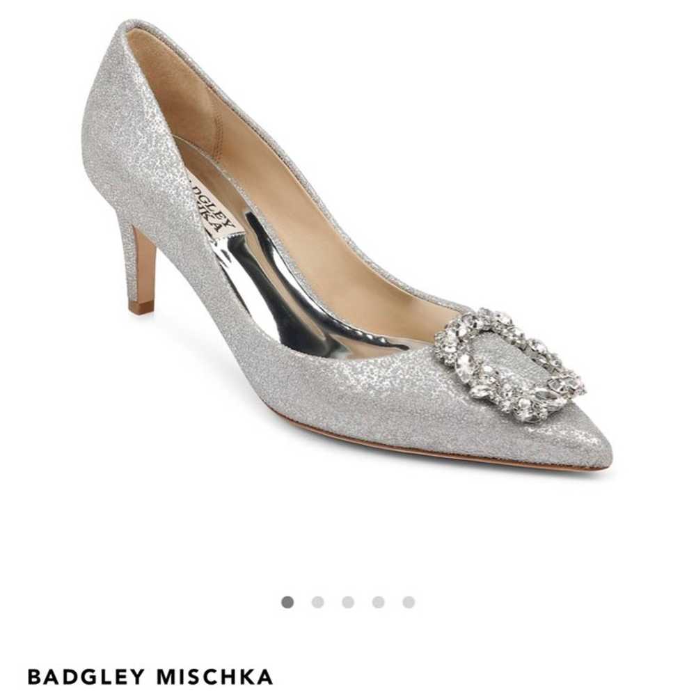 Badgley Mischka Silver Carrie Embellished Kitten … - image 1