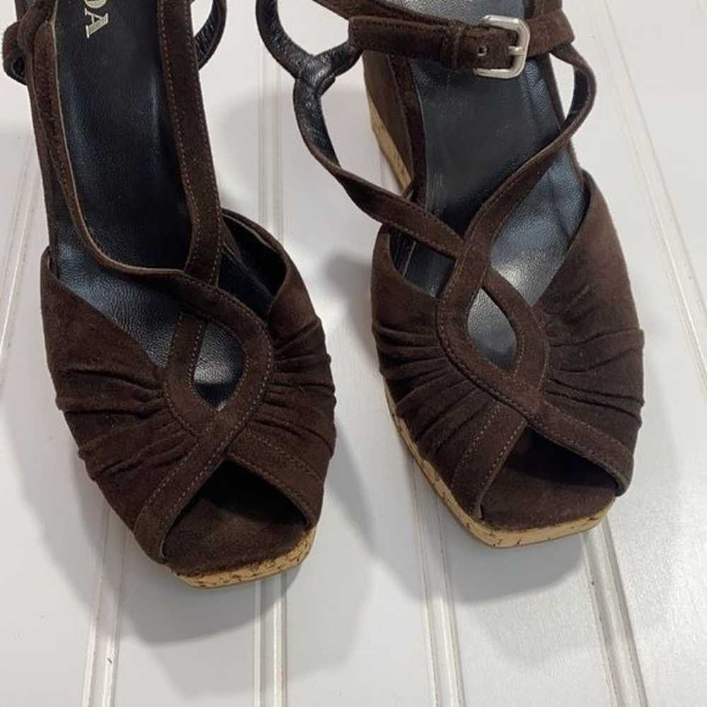 Prada Suede Cork Platform Wedge Sandals, Brown, S… - image 3