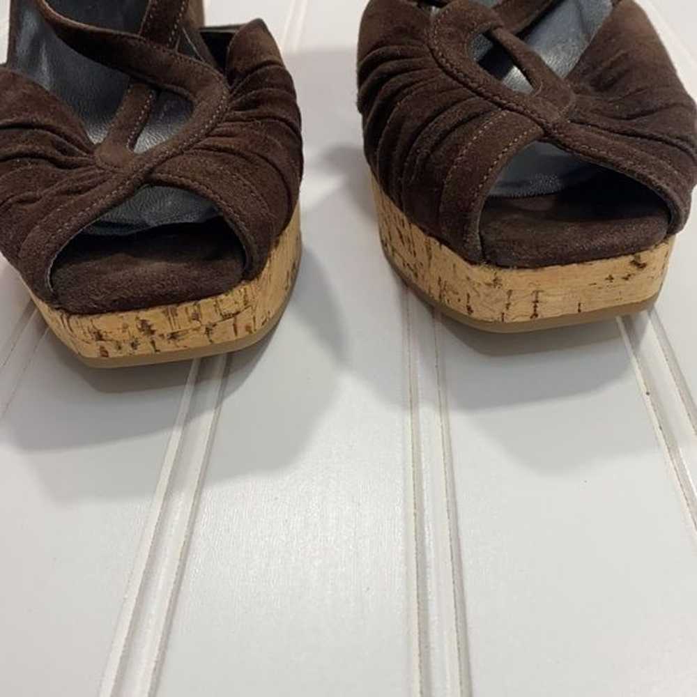 Prada Suede Cork Platform Wedge Sandals, Brown, S… - image 4