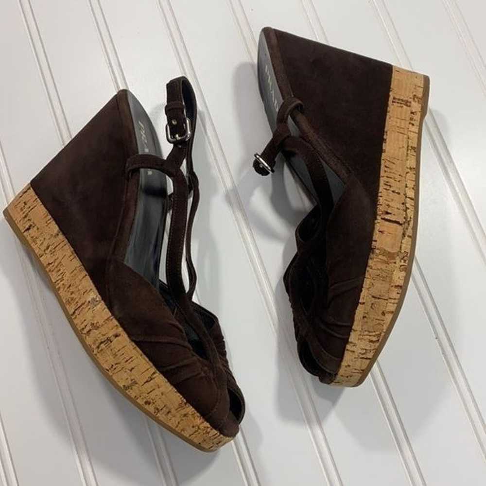 Prada Suede Cork Platform Wedge Sandals, Brown, S… - image 6