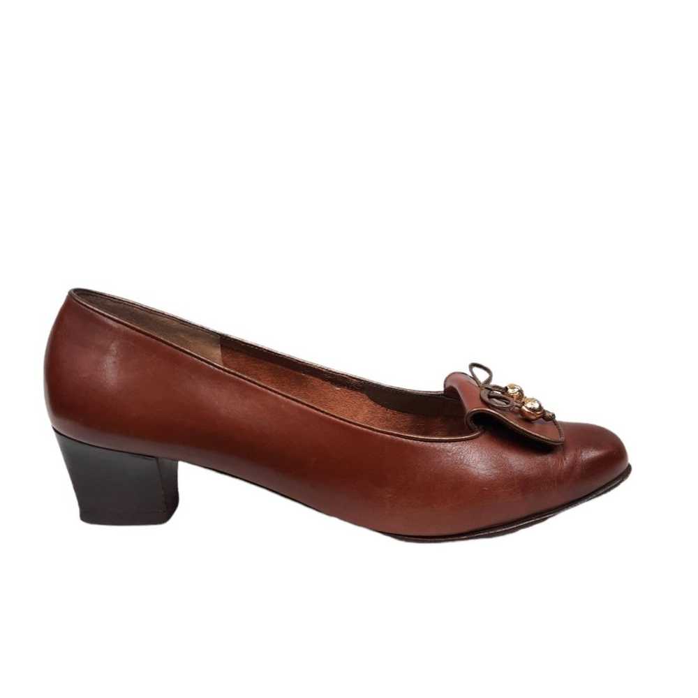 Salvatore Ferragamo Chestnut Leather Loafer Pumps… - image 1