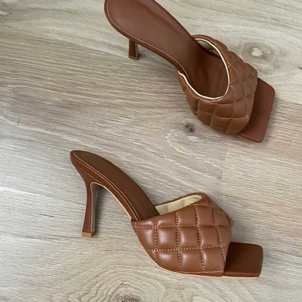 New leather heels slides Brown tan Square front U… - image 1