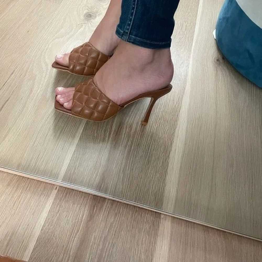 New leather heels slides Brown tan Square front U… - image 2