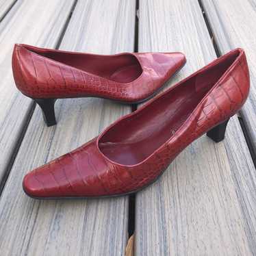Salvatore Ferragamo boutique red heels pumps croc 