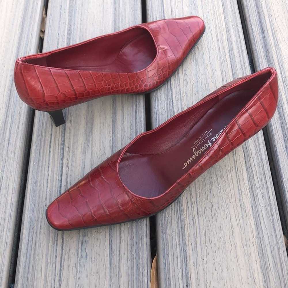 Salvatore Ferragamo boutique red heels pumps croc… - image 2