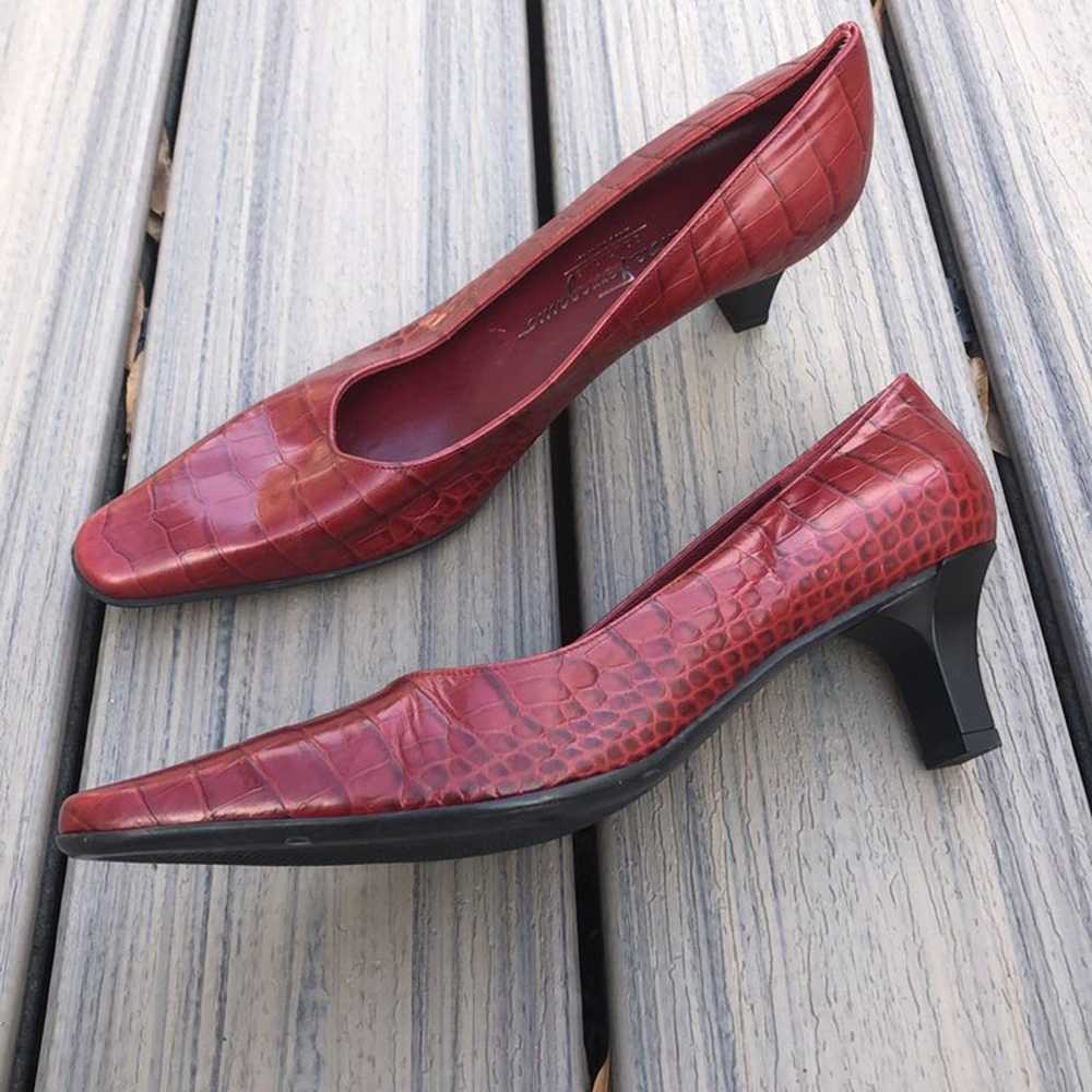 Salvatore Ferragamo boutique red heels pumps croc… - image 3