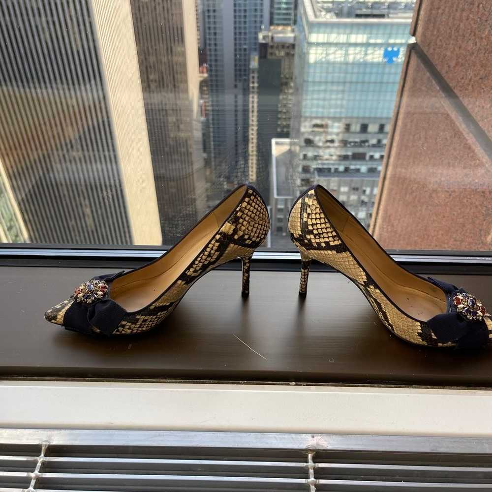 J. CREW SNAKE PRINT 3” HEELS with a Gemstone bow … - image 3