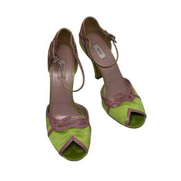 Prada Green Satin Pink Python Leather Accent Ankle