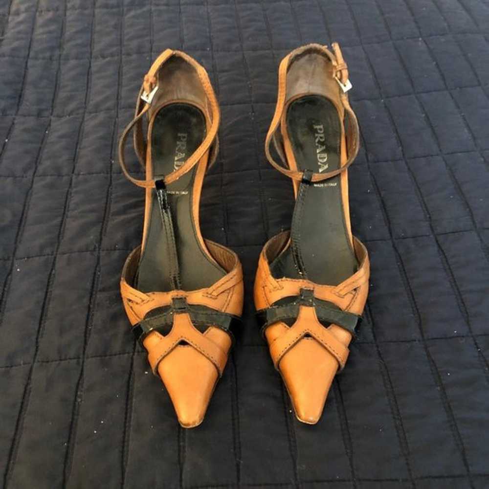 Prada Brown/Black Kitten Heel Sandals - image 1