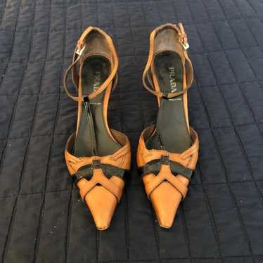 Prada Brown/Black Kitten Heel Sandals