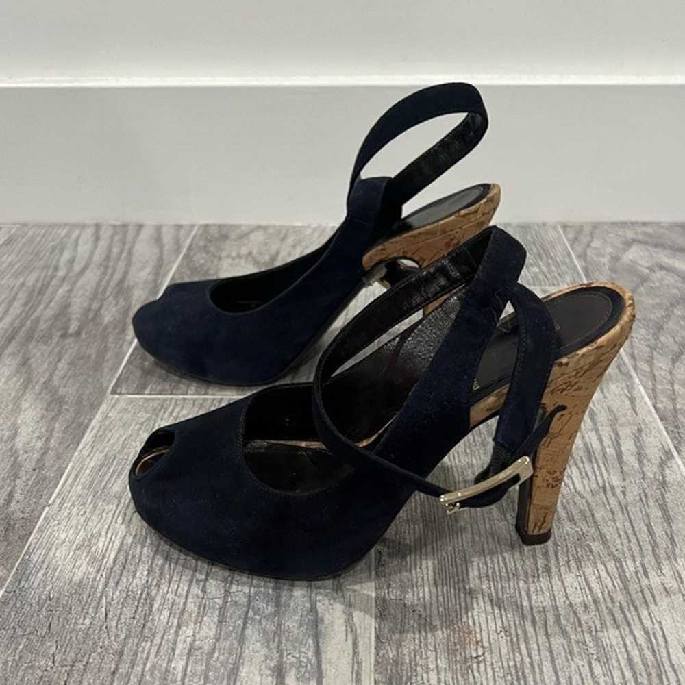 FENDI navy suede peeptoe cork heels - image 1