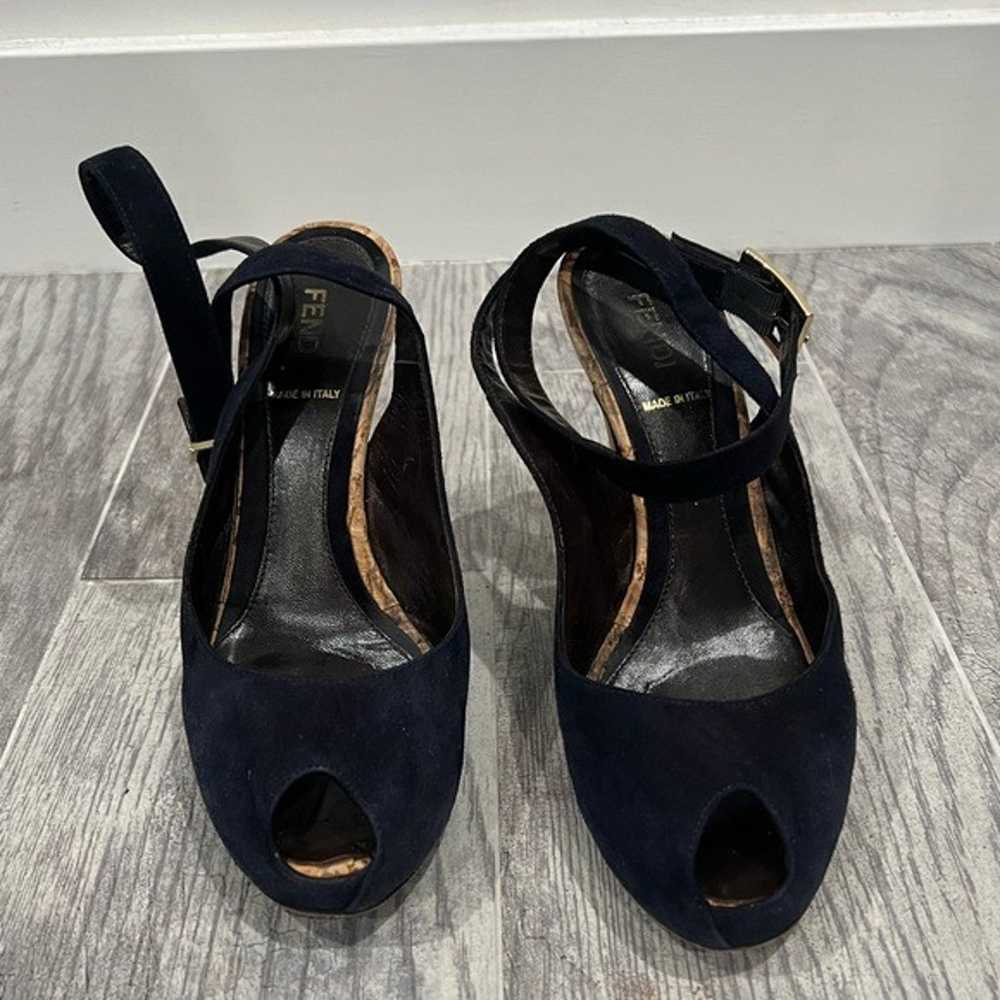 FENDI navy suede peeptoe cork heels - image 3