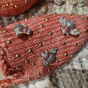 RAS Mauve, gold studs, straw fabric lined in leat… - image 1