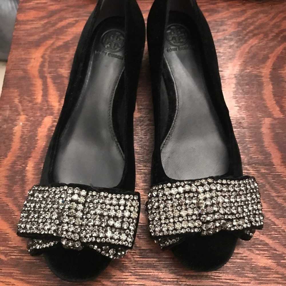 Tory Burch black velvet shoes with jewel - image 1