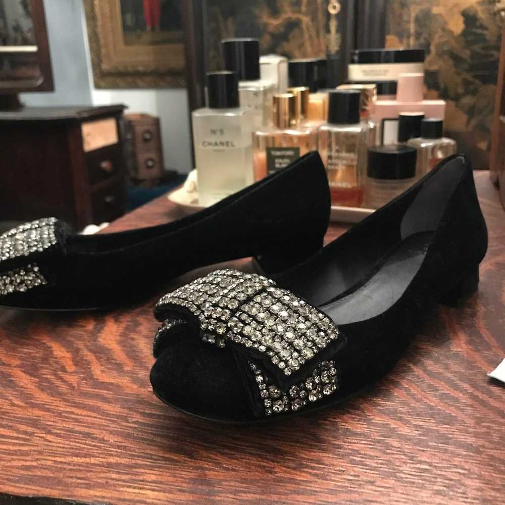 Tory Burch black velvet shoes with jewel - image 4