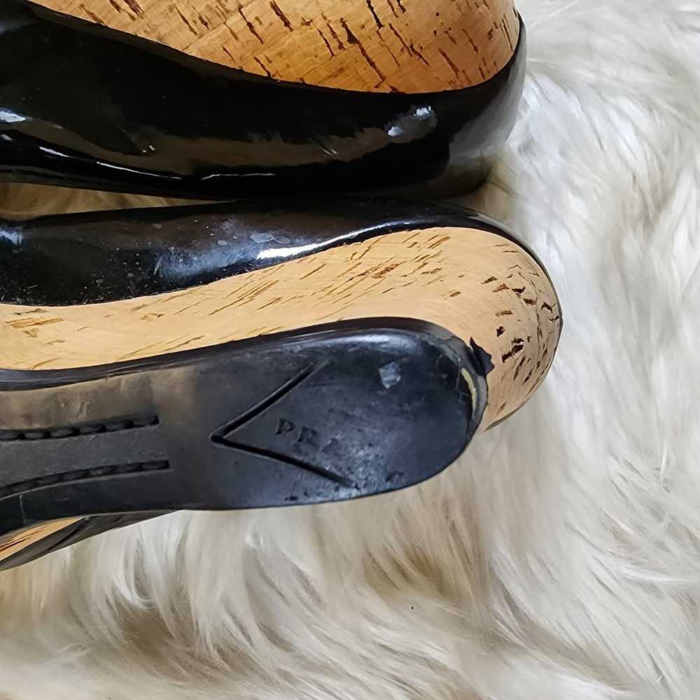 Prada Black Patent Leather Cork Wedge Heels Sz 40 - image 12