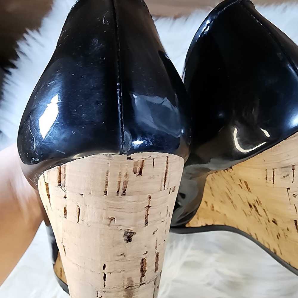 Prada Black Patent Leather Cork Wedge Heels Sz 40 - image 8