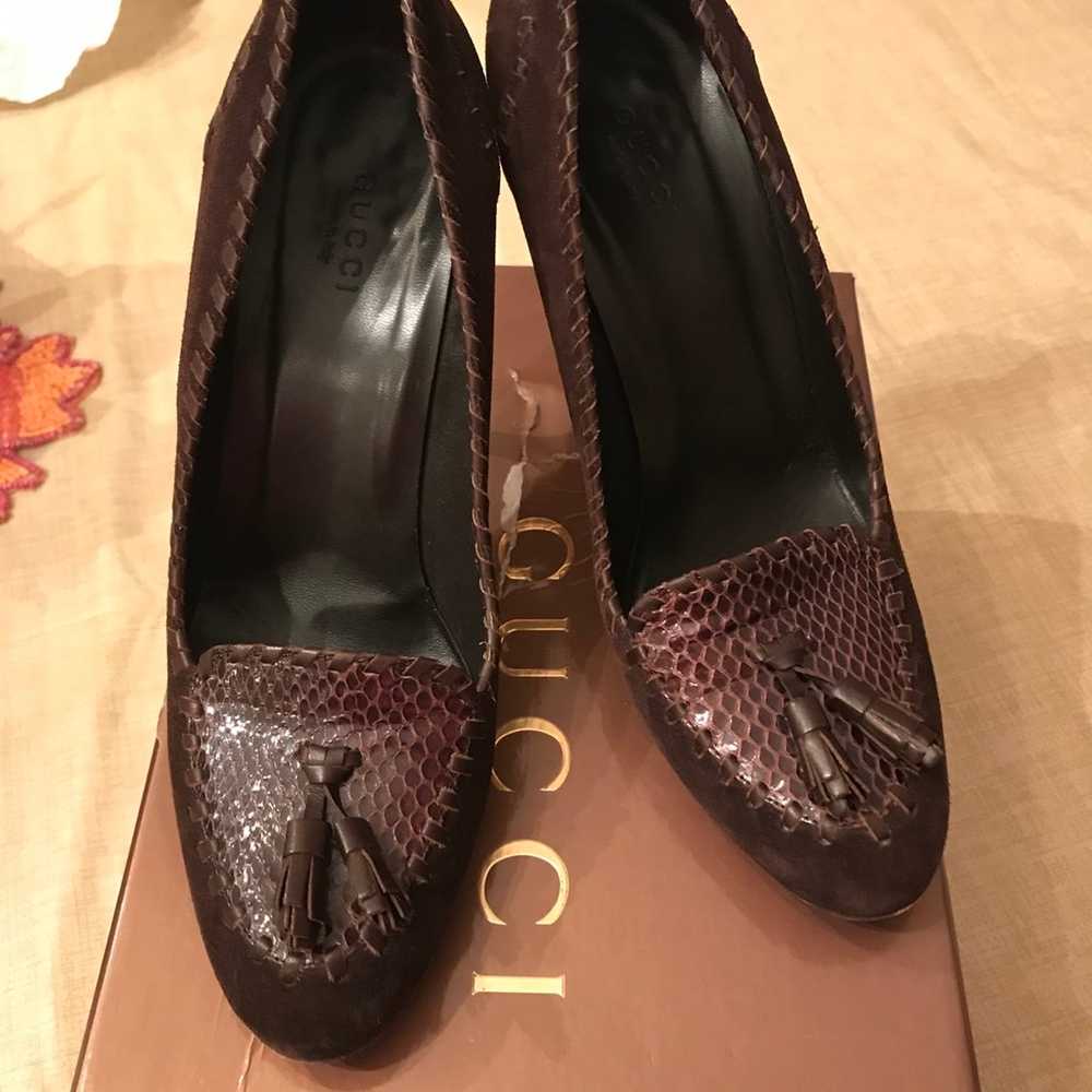 Gucci Brown Suede Heels Size 7.5 In Box - image 1