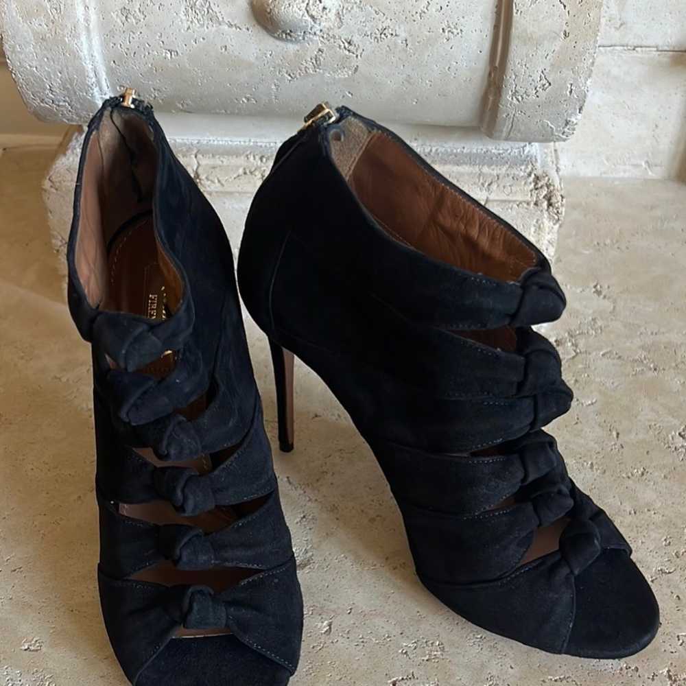 Aquazzura Black Suede Nasiba Peep Toe Booties San… - image 4