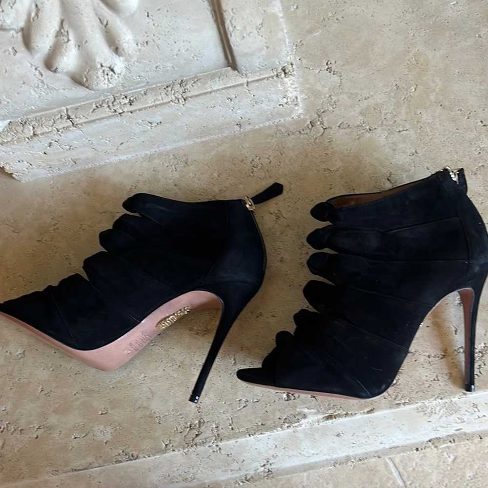 Aquazzura Black Suede Nasiba Peep Toe Booties San… - image 7