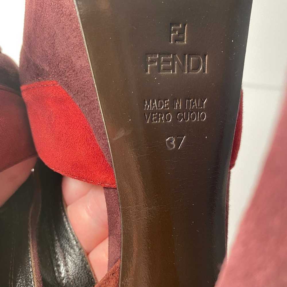Fendi suede open toe sandals pumps heels burgundy… - image 10