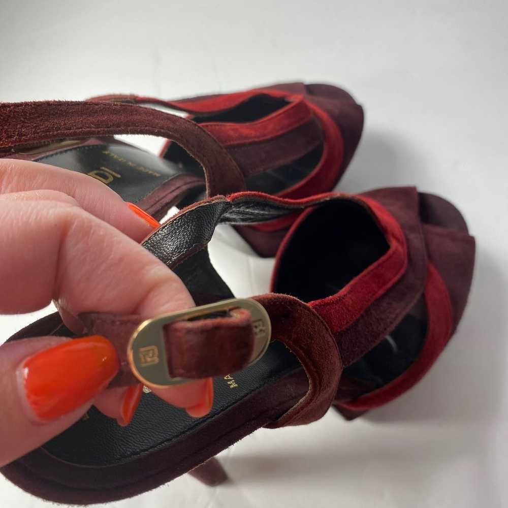 Fendi suede open toe sandals pumps heels burgundy… - image 11