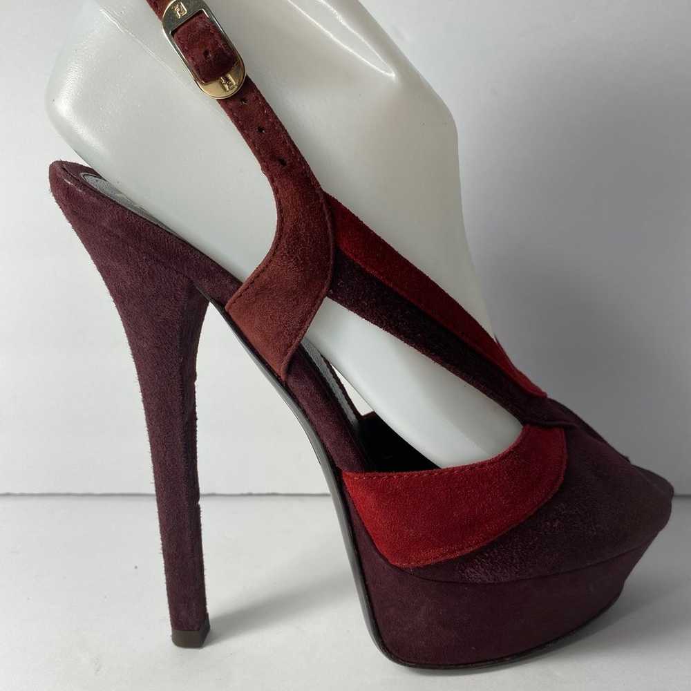 Fendi suede open toe sandals pumps heels burgundy… - image 2