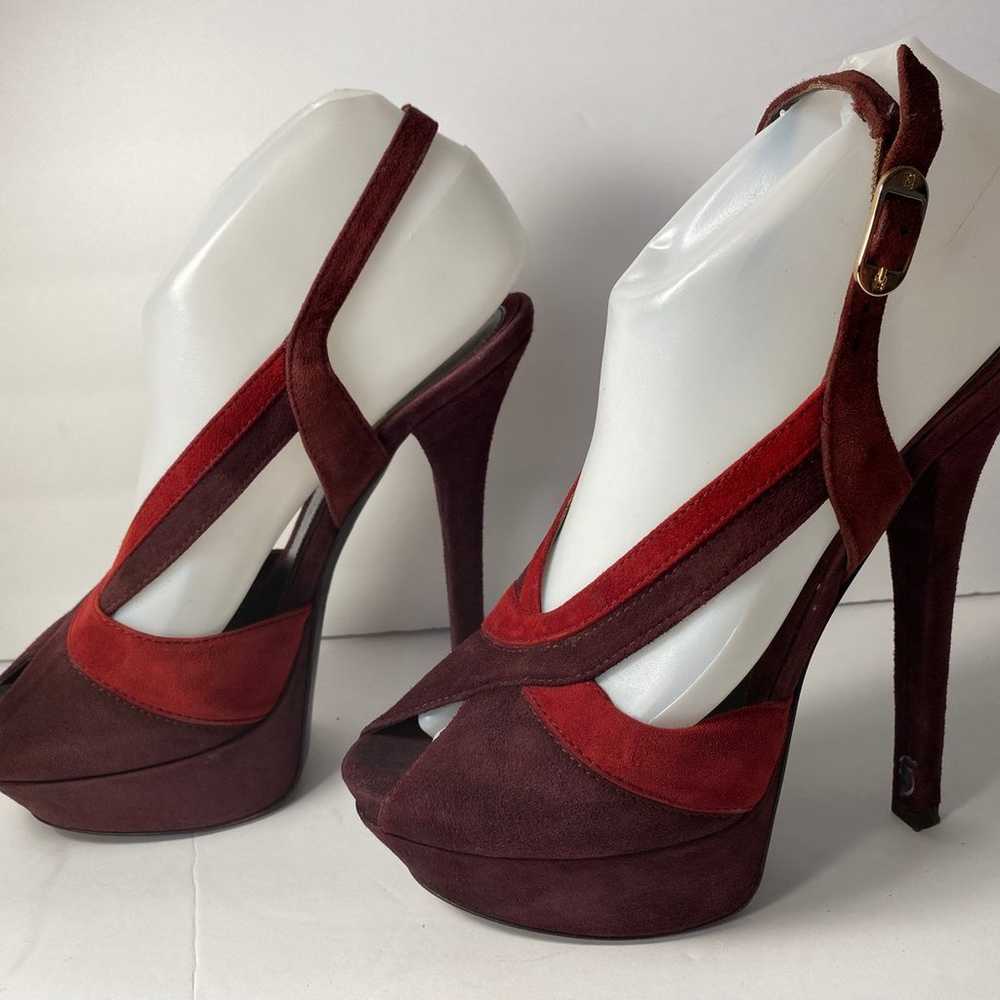 Fendi suede open toe sandals pumps heels burgundy… - image 3