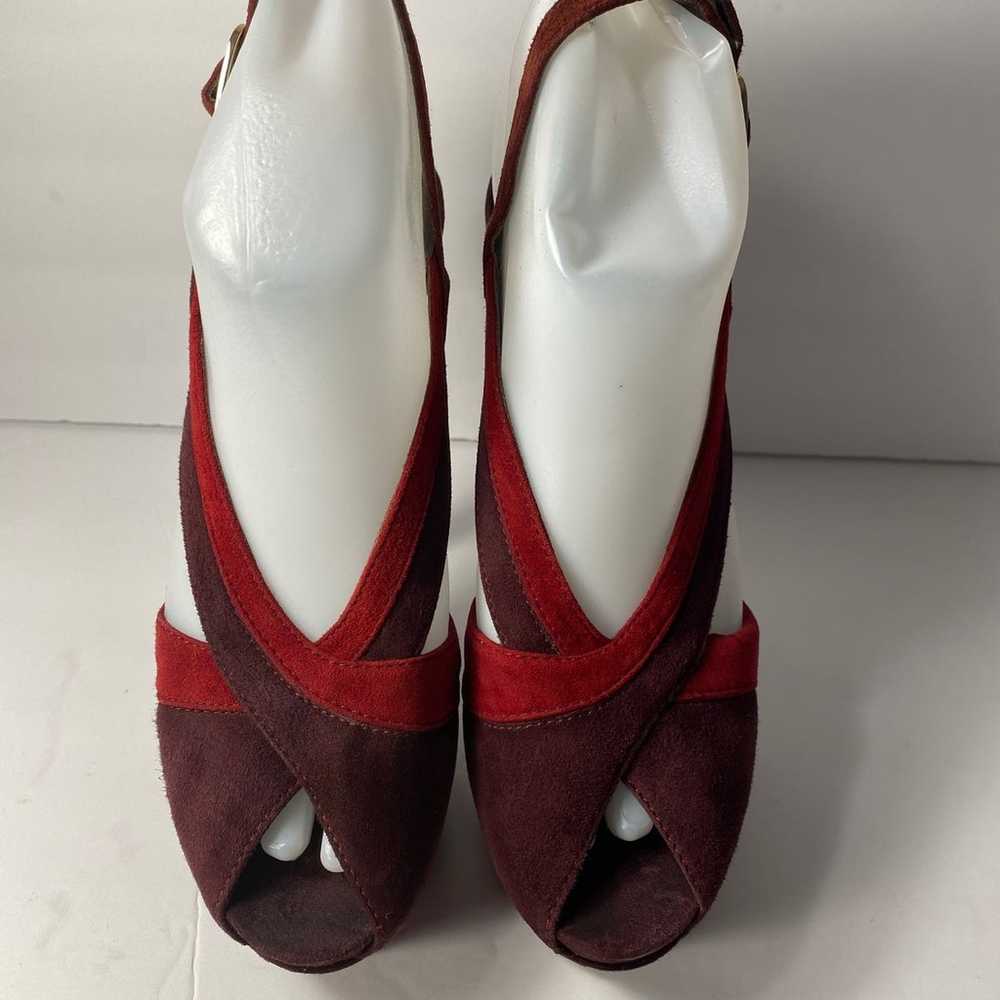 Fendi suede open toe sandals pumps heels burgundy… - image 4