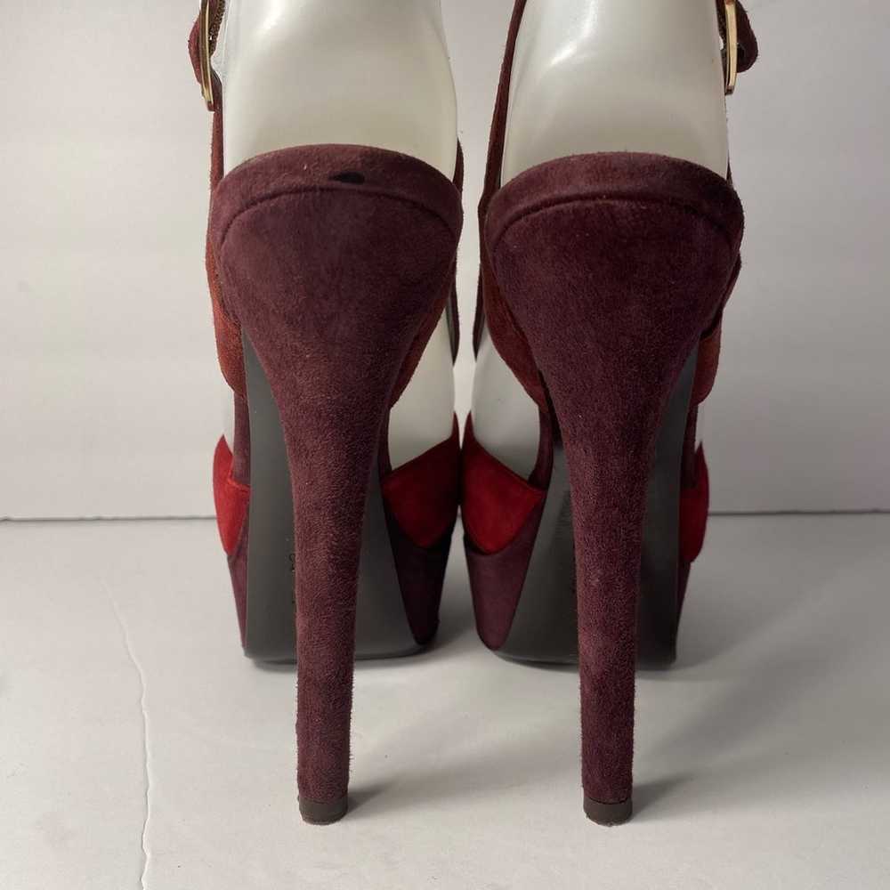 Fendi suede open toe sandals pumps heels burgundy… - image 5