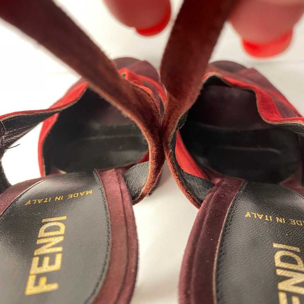 Fendi suede open toe sandals pumps heels burgundy… - image 6