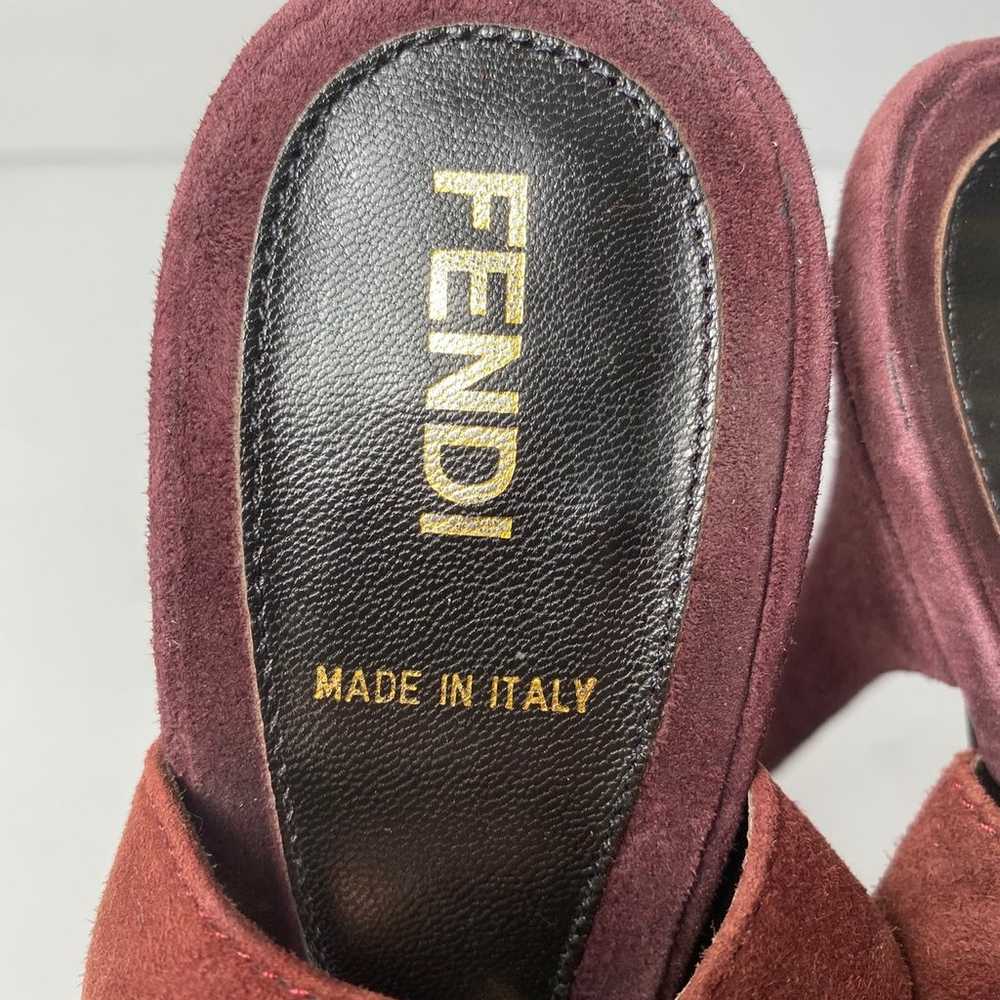Fendi suede open toe sandals pumps heels burgundy… - image 7