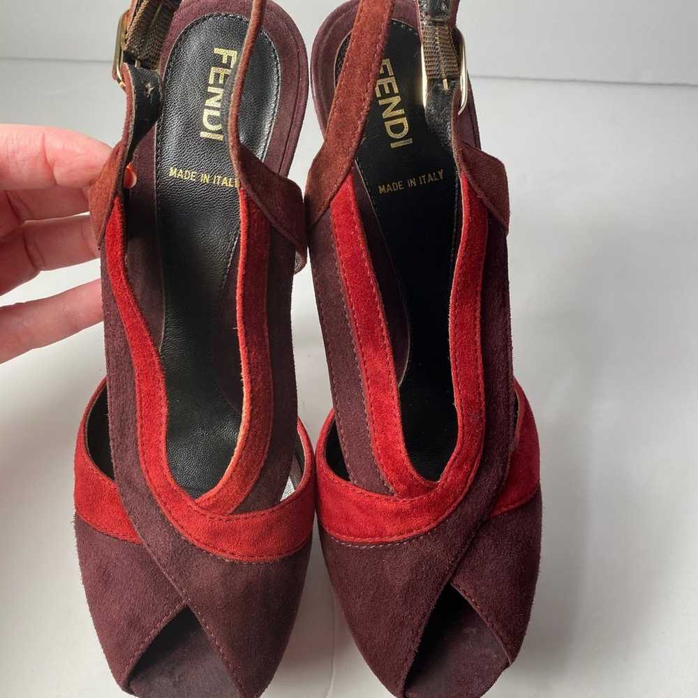 Fendi suede open toe sandals pumps heels burgundy… - image 8