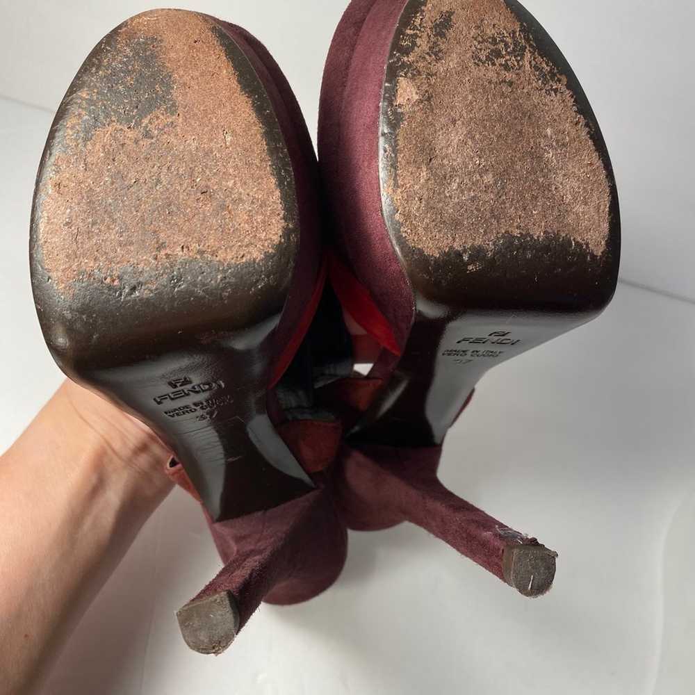 Fendi suede open toe sandals pumps heels burgundy… - image 9
