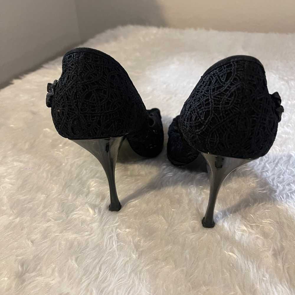 CASADEI Black Crochette Nylon And Suede Peep Toe … - image 6