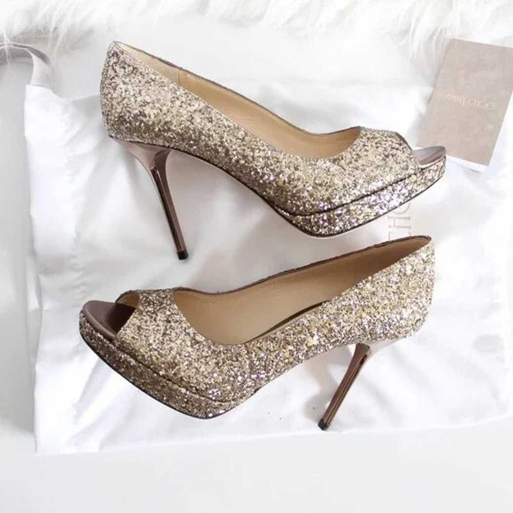 Luna Antique Gold Glitter Peep Toe Metallic Pump … - image 1