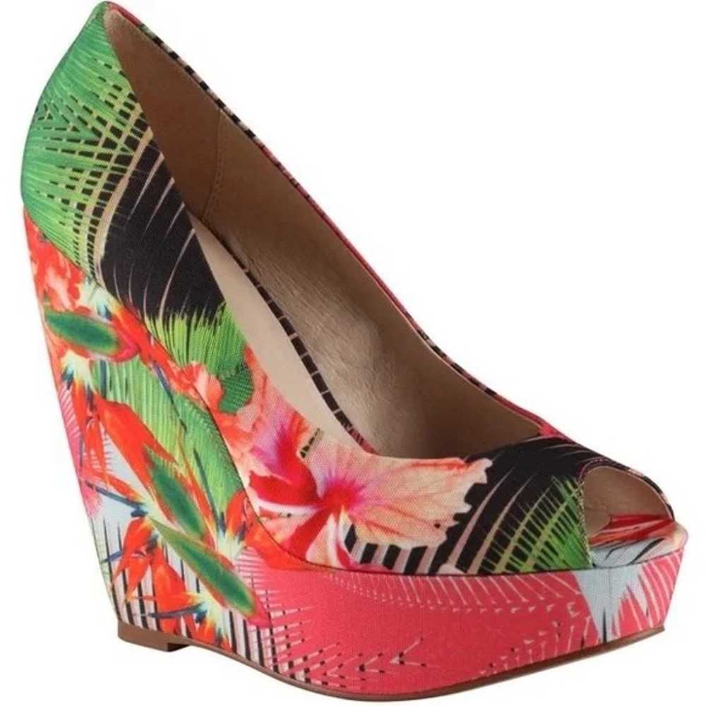 Aldo Tropical Print Hazinski Peep Toe Wedges - image 1