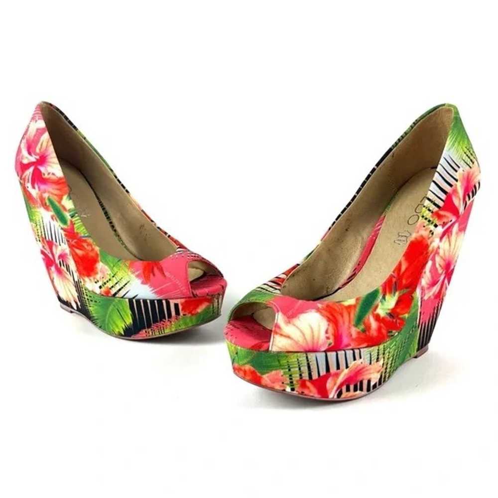 Aldo Tropical Print Hazinski Peep Toe Wedges - image 2