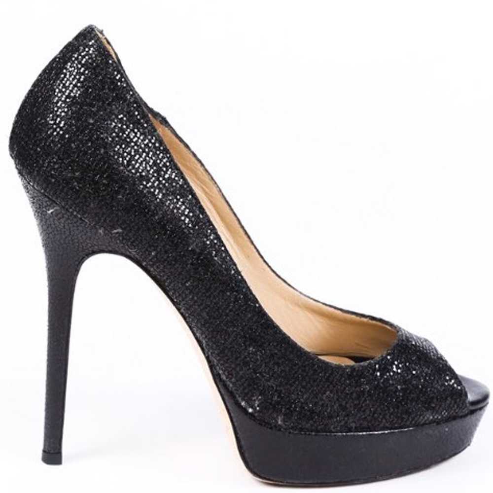 Jimmy Choo Black Glitter Dahlia Peep Toe - image 1