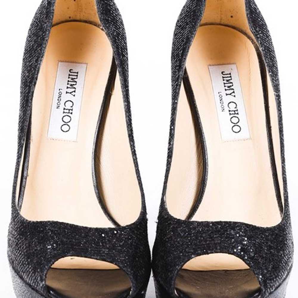 Jimmy Choo Black Glitter Dahlia Peep Toe - image 2