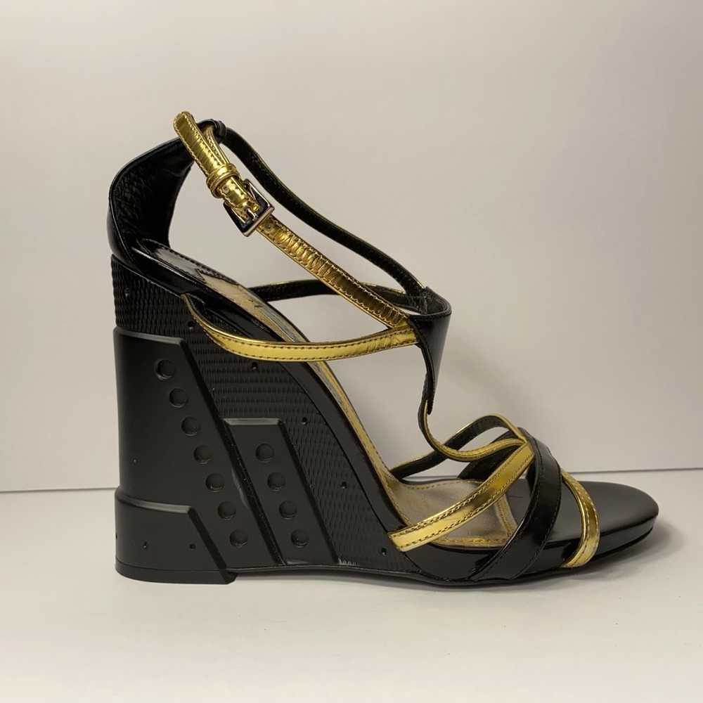 Prada strappy t-strap wedge sandals heels black g… - image 2