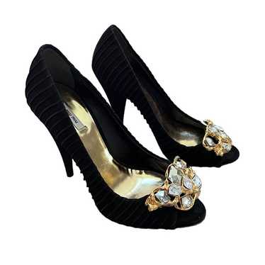 MIU MIU スワトフスキークリスタルヒール 41 (27センチ） MIU MIU SANDALS BY PRADA CRYSTAL GOLD OSTRICH FEATHERS NEW